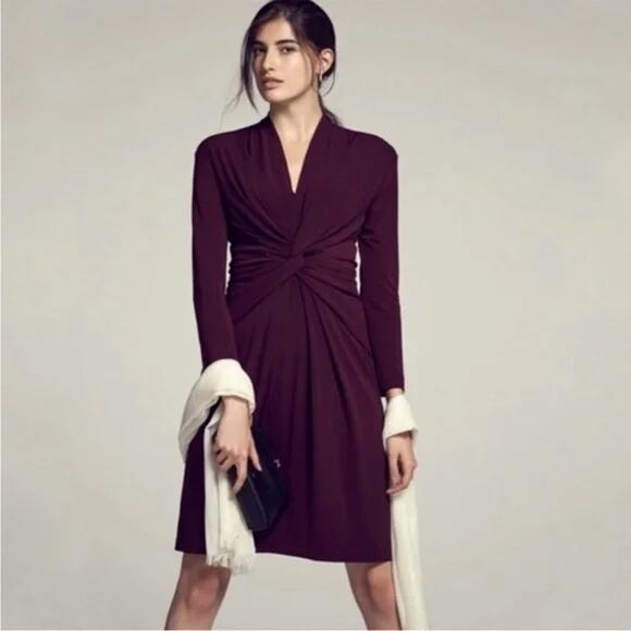 M.M. Lafleur Blair Blackberry Purple Crepe Twisted Ruched Sheath Dress SZ 2 - Picture 1 of 10